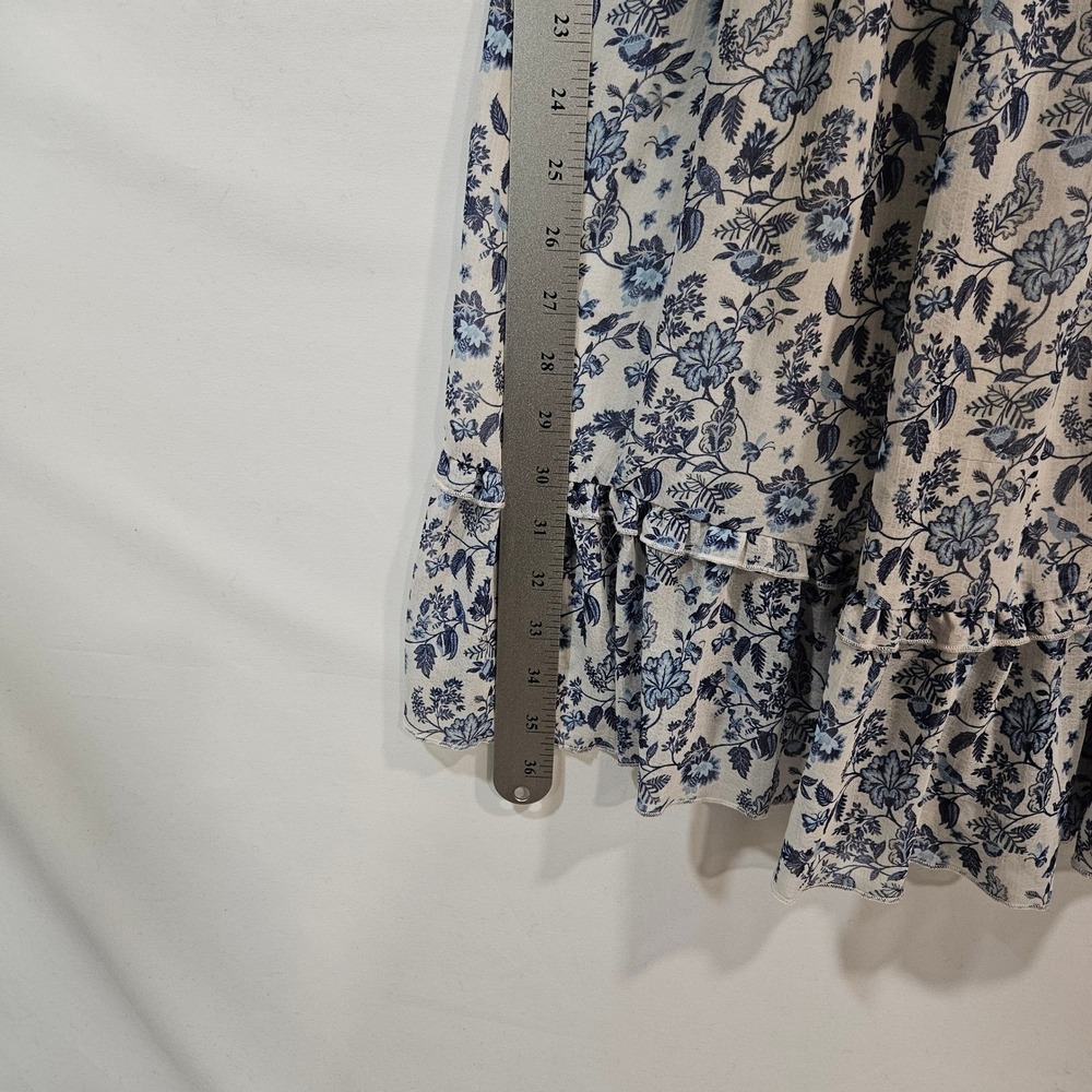 Super Natural Puff Sleeve Mini Dress L Blue Floral Smocked Peasant Cottage - Picture 13 of 15